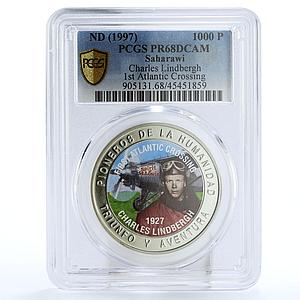 Saharawi 1000 pesetas 1st Atlantic Crossing Lindbergh PR68 PCGS CuNi coin 1997