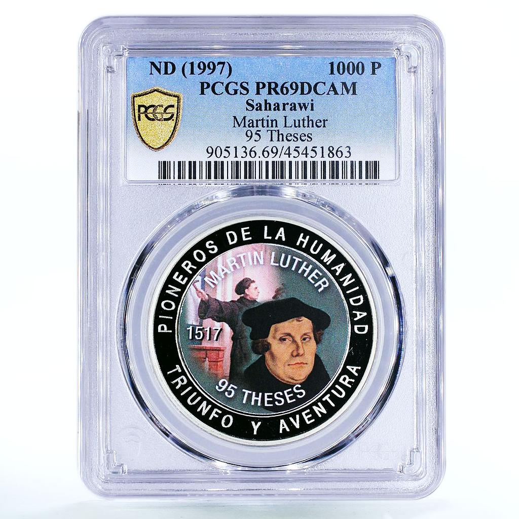 Saharawi 1000 pesetas 95 Theses Reformator Martin Luther PR69 PCGS CuNi 1997