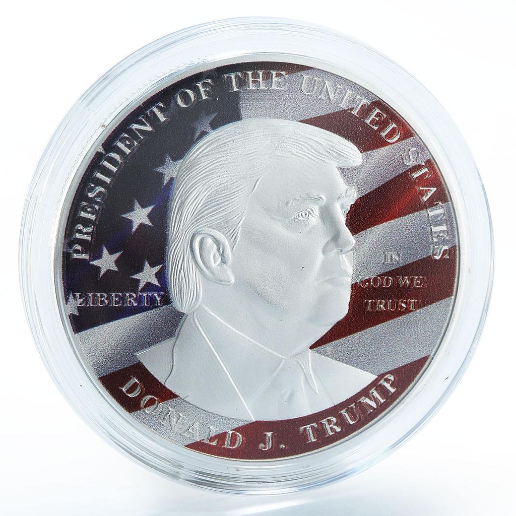 45th US President Donald Trump America Flag color silvering token