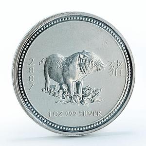 Australia 1 dollar Year of Pig Lunar Series I silver coin 2007