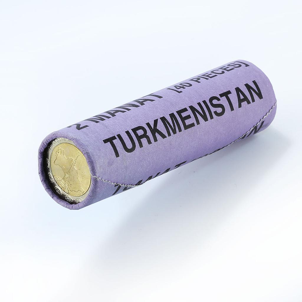 Turkmenistan 2 manat Currency Bank Roll of 40 coins