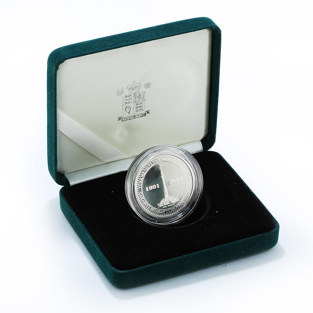 Turkmenistan 500 manat 10th Anniversary Independence silver proof coin 2001