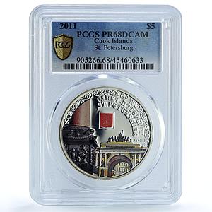 Cook Islands 5 dollars St Petersburg City Monuments PR68 PCGS silver coin 2011