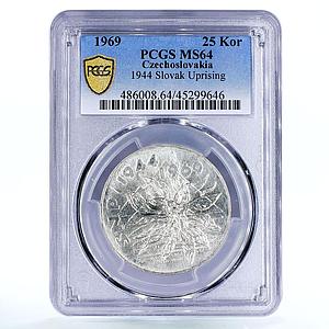 Czechoslovakia 25 korun 25 Years of Slovak Uprising MS64 PCGS silver coin 1969