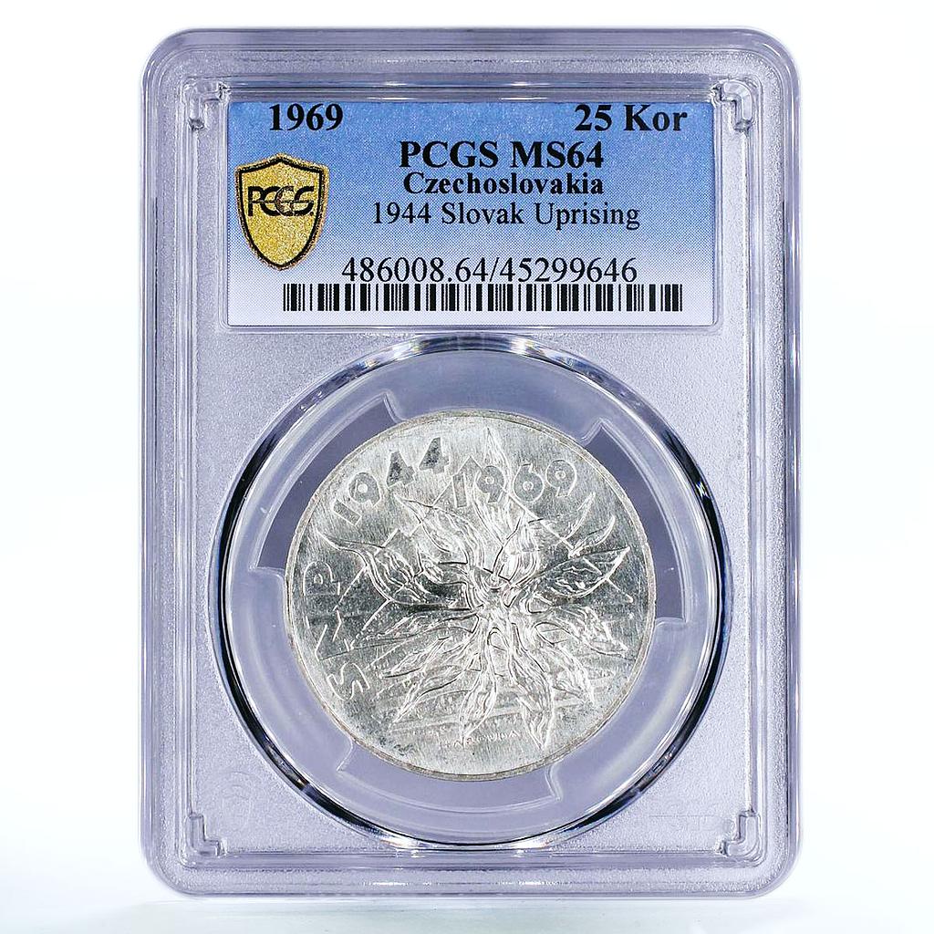 Czechoslovakia 25 korun 25 Years of Slovak Uprising MS64 PCGS silver coin 1969