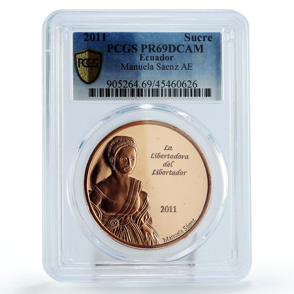 Ecuador 1 sucre Bolivars Wife Manuela Saenz PR69 PCGS copper coin 2011
