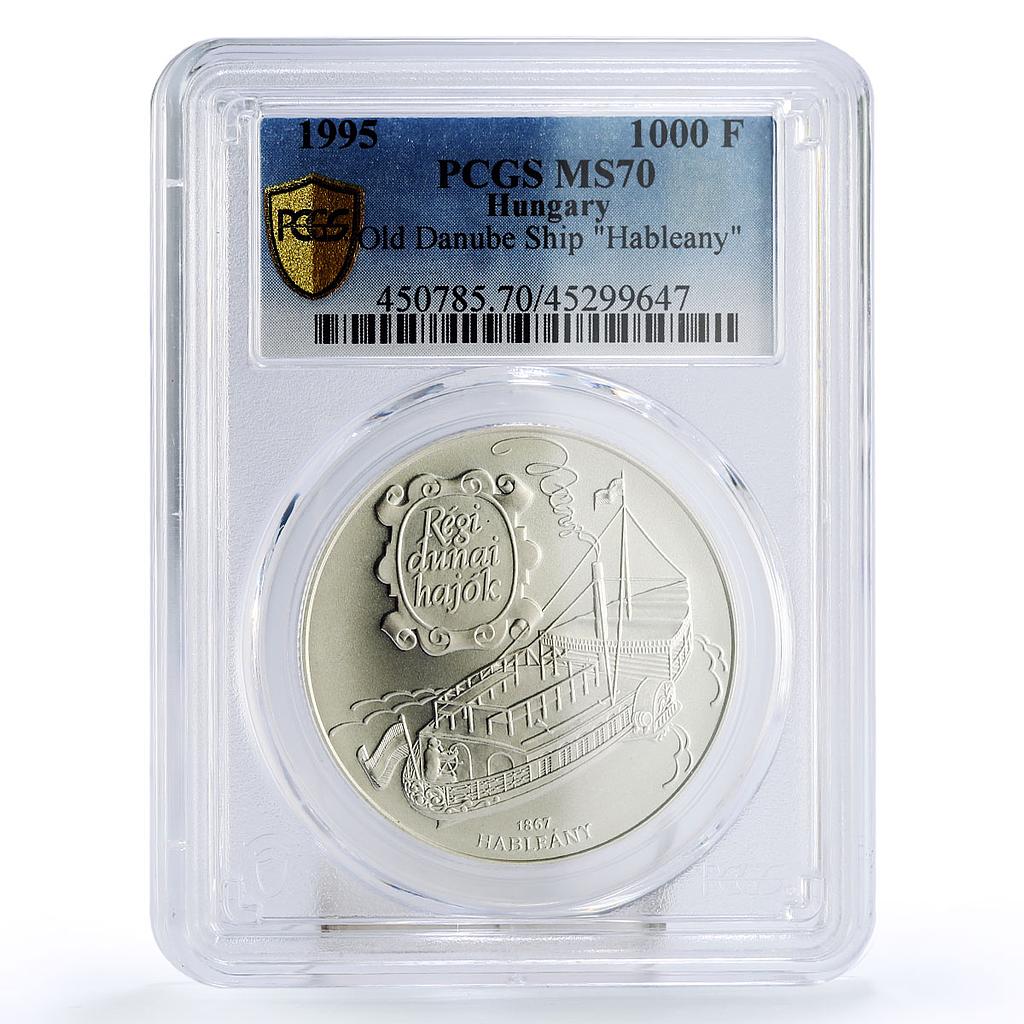 Hungary 1000 forint Old Danube Ship Hableany Sailboat MS70 PCGS silver coin 1995