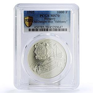Hungary 1000 forint Old Danube Ship Hableany Sailboat MS70 PCGS silver coin 1995