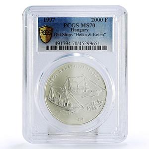 Hungary 2000 forint Old Balaton Ships Helka and Kelen MS70 PCGS silver coin 1997