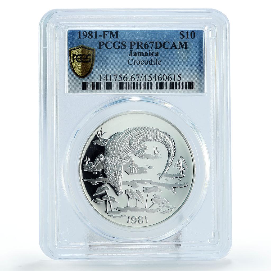 Jamaica 10 dollars Endangered Wildlife Crocodile PR67 PCGS silver coin 1981