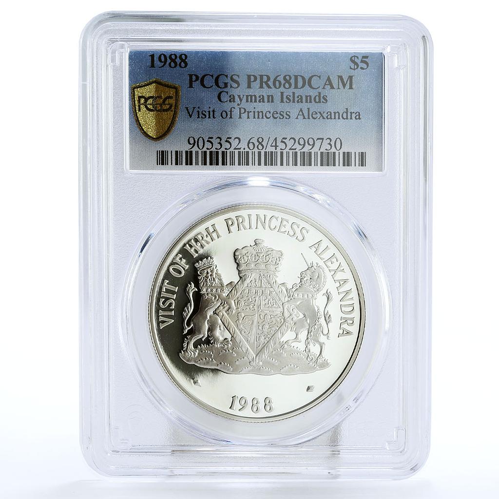 Cayman Islands 5 dollars Princess Alexandra Visit PR68 PCGS silver coin 1988