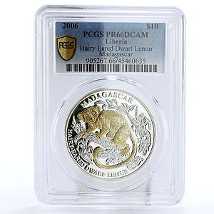 Liberia 10 dollars Madagascarian Dwarf Lemur PR66 PCGS gilded silver coin 2006