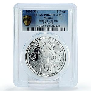 Mexico 5 pesos Acapulco Galleon Ship Clipper PR69 PCGS proof silver coin 2003