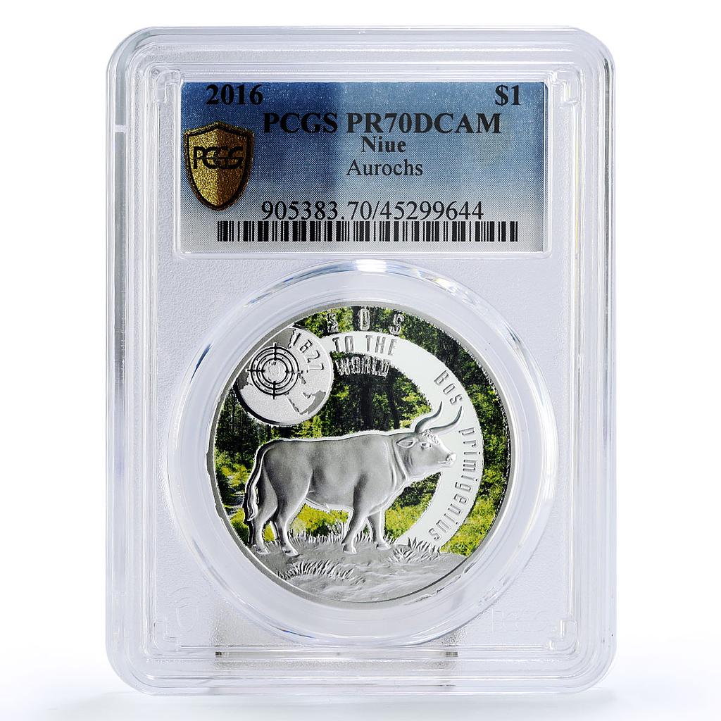 Niue 1 dollar Endangered Wildlife Aurochs Bison Fauna PR70 PCGS silver coin 2016