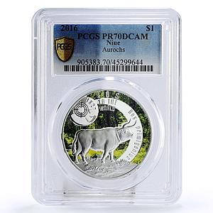 Niue 1 dollar Endangered Wildlife Aurochs Bison Fauna PR70 PCGS silver coin 2016