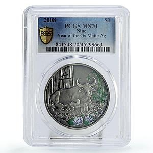 Niue 1 dollar Lunar Calendar Year of the Ox Matte MS70 PCGS silver coin 2008