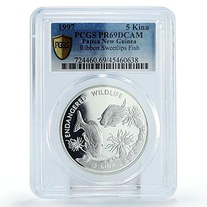 Papua New Guinea 5 kina Endangered Wildlife Sea Fish PR69 PCGS silver coin 1997