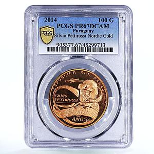 Paraguay 100 guaranies Aviator Silvio Pettirossi PR67 PCGS nordic gold coin 2014