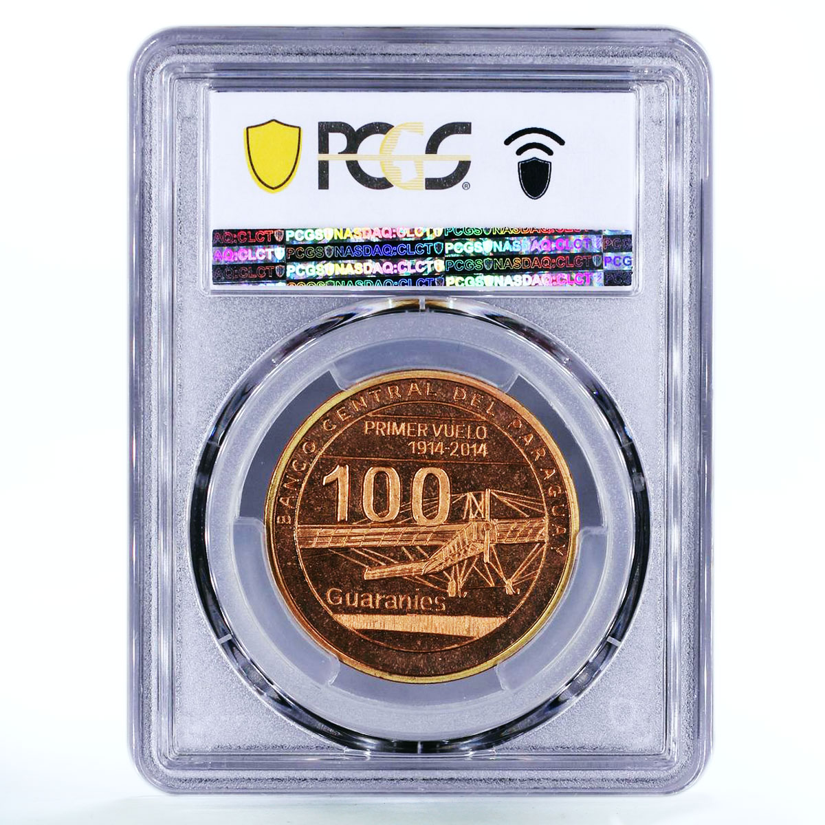 Paraguay 100 guaranies Aviator Silvio Pettirossi PR67 PCGS nordic gold coin 2014