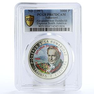 Saharawi 1000 pesetas Explorer Alexander Humboldt PR67 PCGS CuNi coin 1997