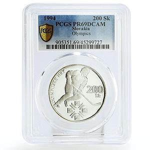 Slovakia 200 korun World Olympic Committee Hockey PR69 PCGS silver coin 1994