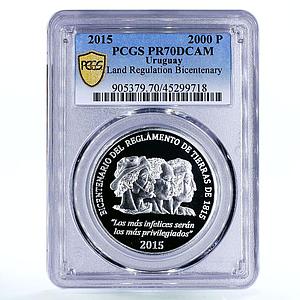 Uruguay 2000 pesos Bicentenary of Land Regulation PR70 PCGS silver coin 2015