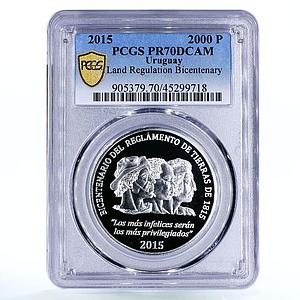 Uruguay 2000 pesos Bicentenary of Land Regulation PR70 PCGS silver coin 2015