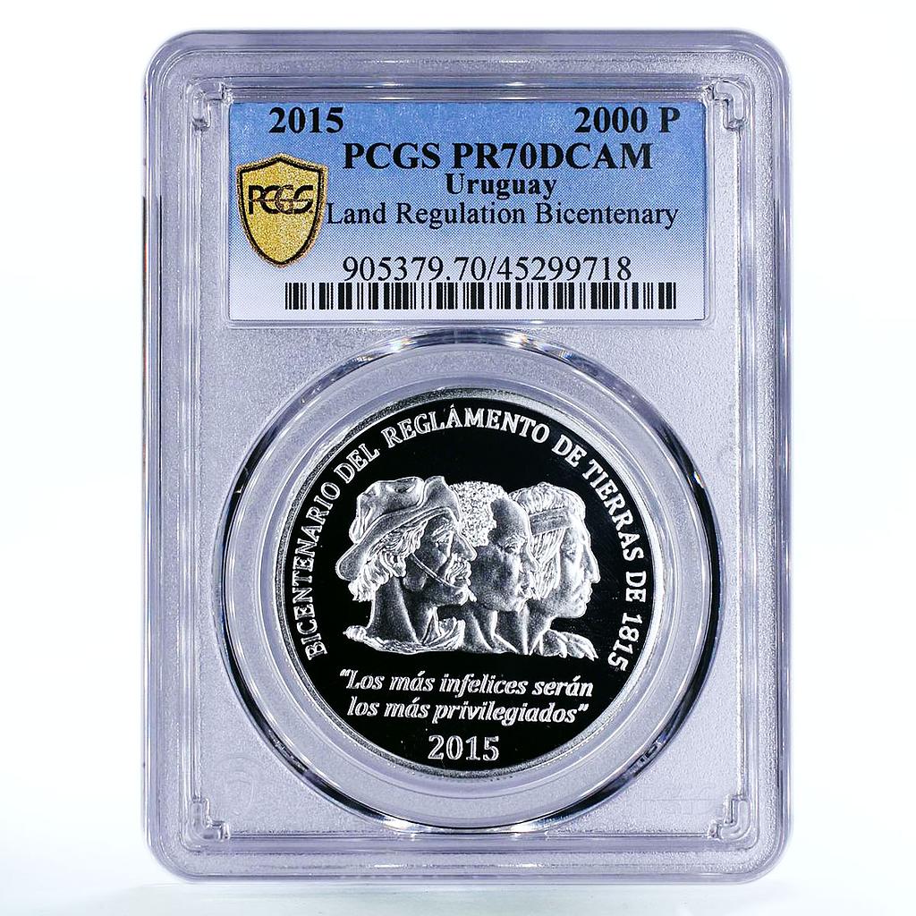 Uruguay 2000 pesos Bicentenary of Land Regulation PR70 PCGS silver coin 2015