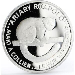 Malagasy 20 ariary World Wilflife Fund Fauna Lemur proof silver coin 1988