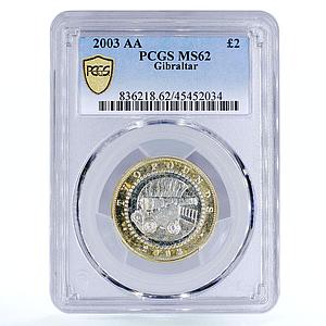Gibraltar 2 pounds Weapons Cannon Arms MS62 PCGS CuNiBrass coin 2003