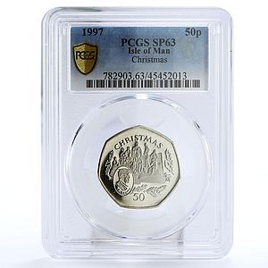 Isle of Man 50 pence Holidays Christmas T. E. Brown SP63 PCGS CuNi coin 1997