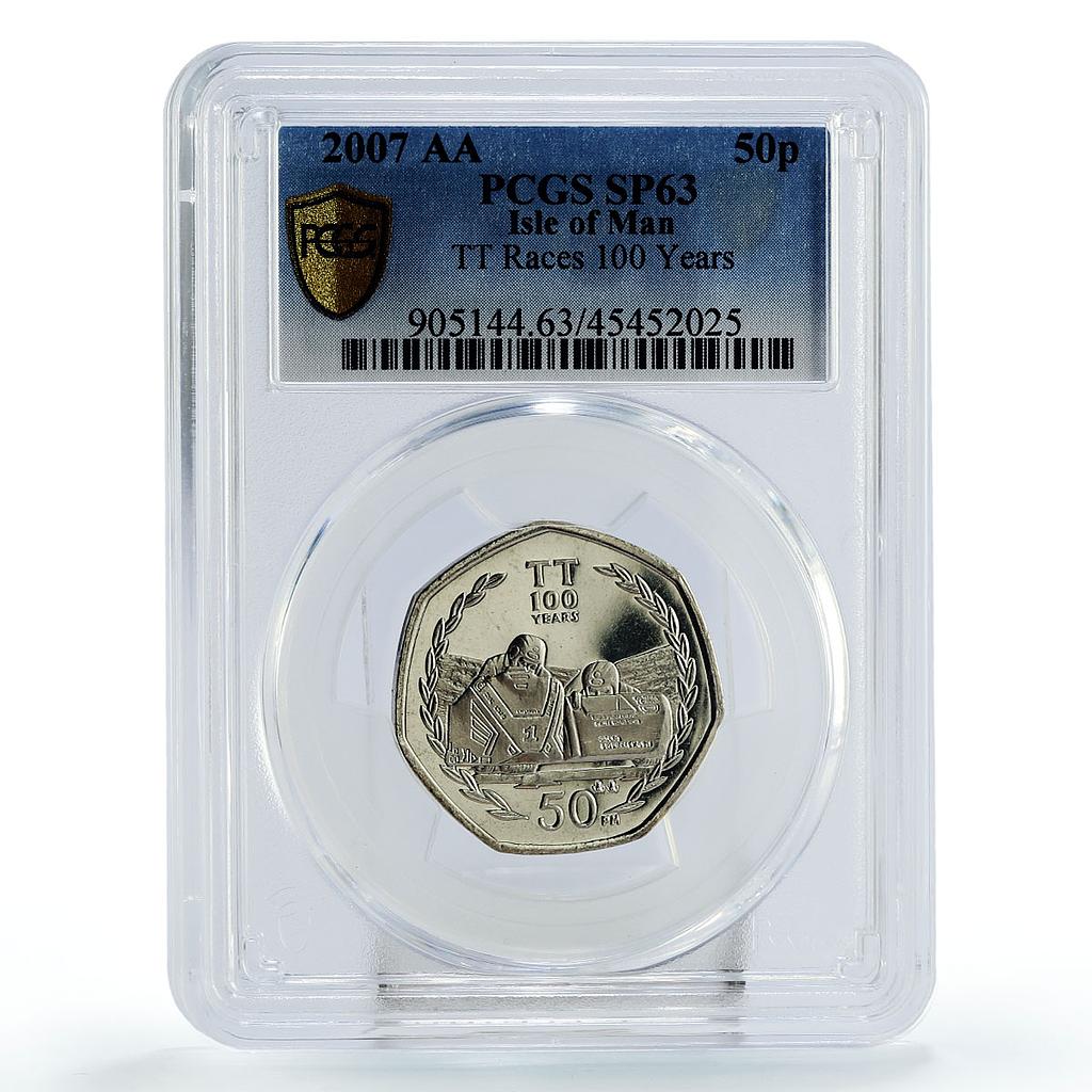 Isle of Man 50 pence Tourist Trophy TT 100 Sidecar SP63 PCGS CuNi coin 2007