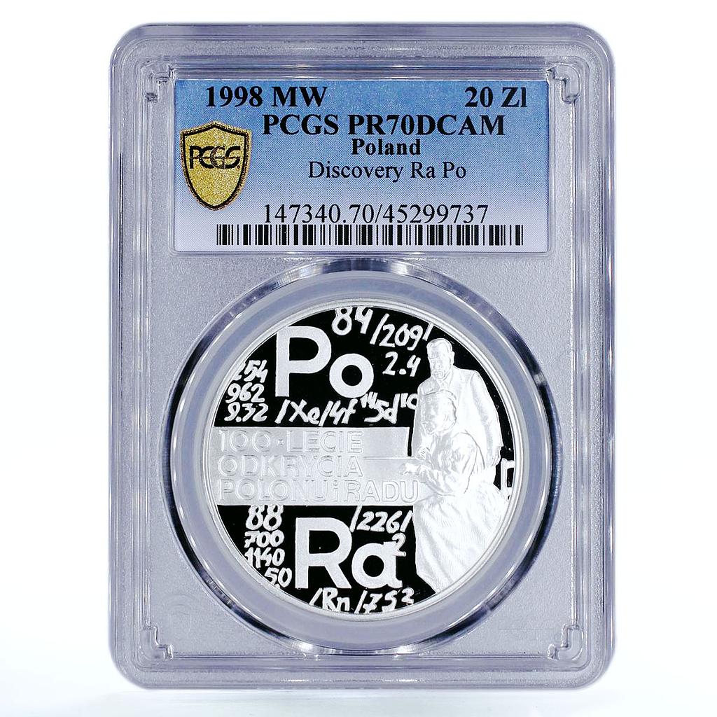 Poland 20 zlotych Discovering of Polonium and Radium PR70 PCGS silver coin 1998