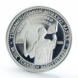 Turkmenistan 500 manat Gara Yusup Beg Turkmen Sultan silver coin 2001