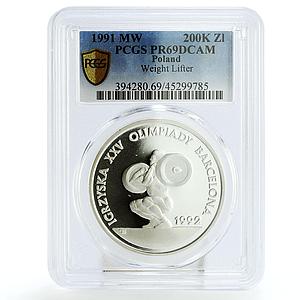 Poland 200000 zlotych Olympic Games Weight Lifter PR69 PCGS silver coin 1991