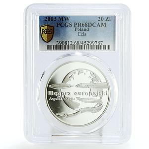 Poland 20 zlotych Endangered Wildlife Eel Snake Fauna PR68 PCGS silver coin 2003