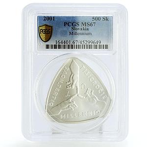 Slovakia 500 korun Millennium of Korun The Universe MS67 PCGS silver coin 2001