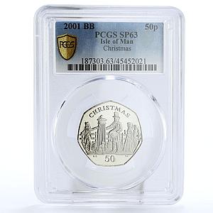 Isle of Man 50 pence Holidays Christmas Postman SP63 PCGS CuNi coin 2001