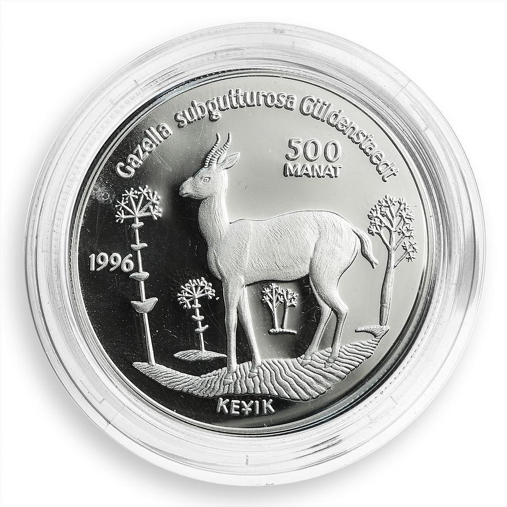 Turkmenistan 500 manat Red Book Wildlife Asian Gazelle Fauna silver coin 1996