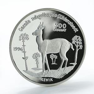 Turkmenistan 500 manat Red Book Wildlife Asian Gazelle Fauna silver coin 1996