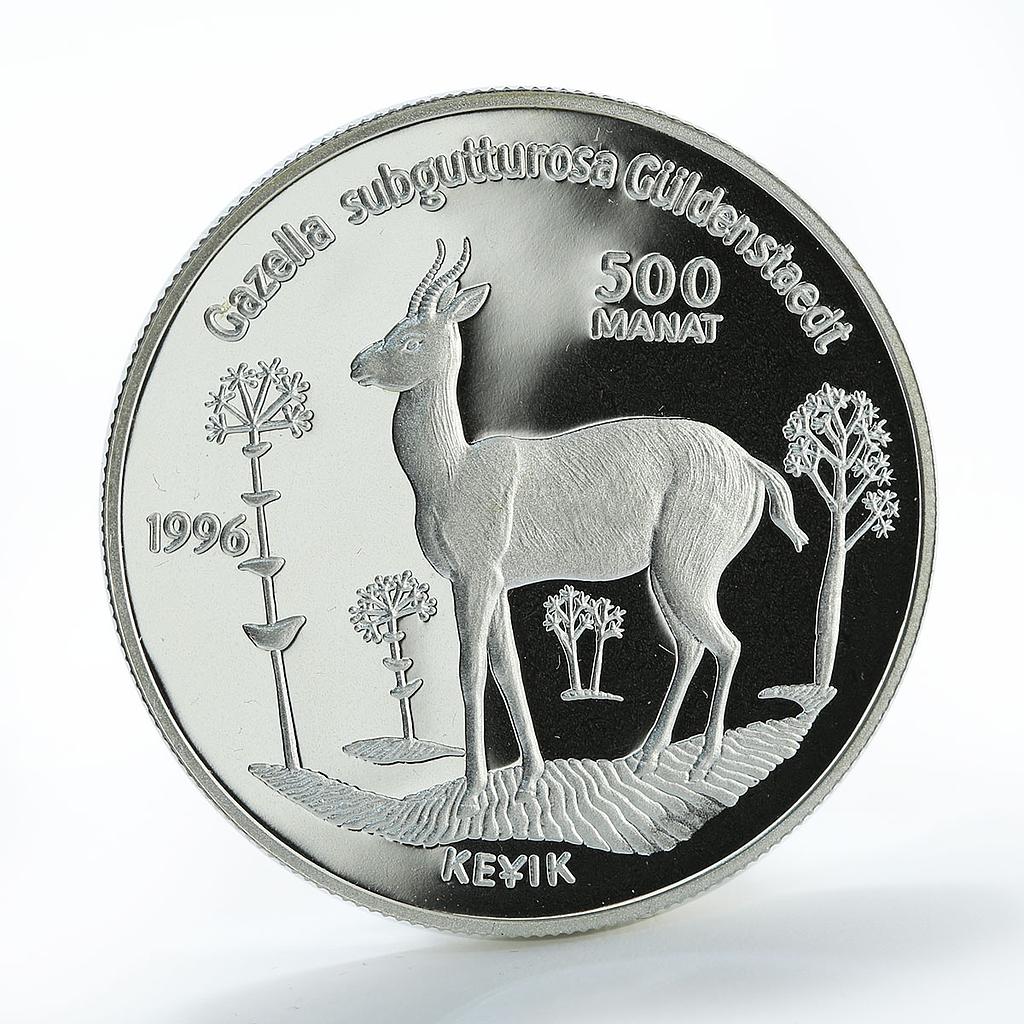 Turkmenistan 500 manat Red Book Wildlife Asian Gazelle Fauna silver coin 1996