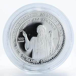 Turkmenistan 500 manat Gorkut Poet Songwriter and Composer silver coin 2001