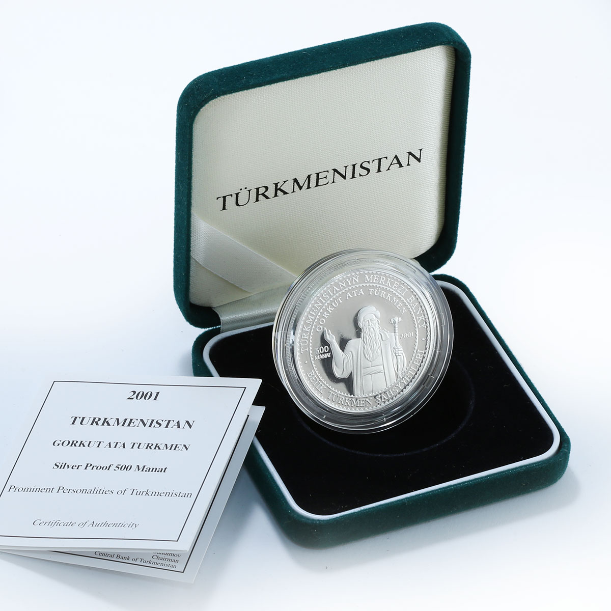 Turkmenistan 500 manat Gorkut poet songwriter and composer silver coin 2001