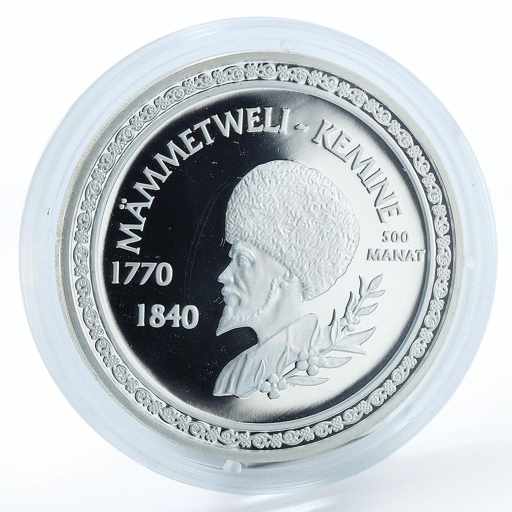 Turkmenistan 500 manat Great Turkmen Poet Mammetweli Kemine silver coin 2003