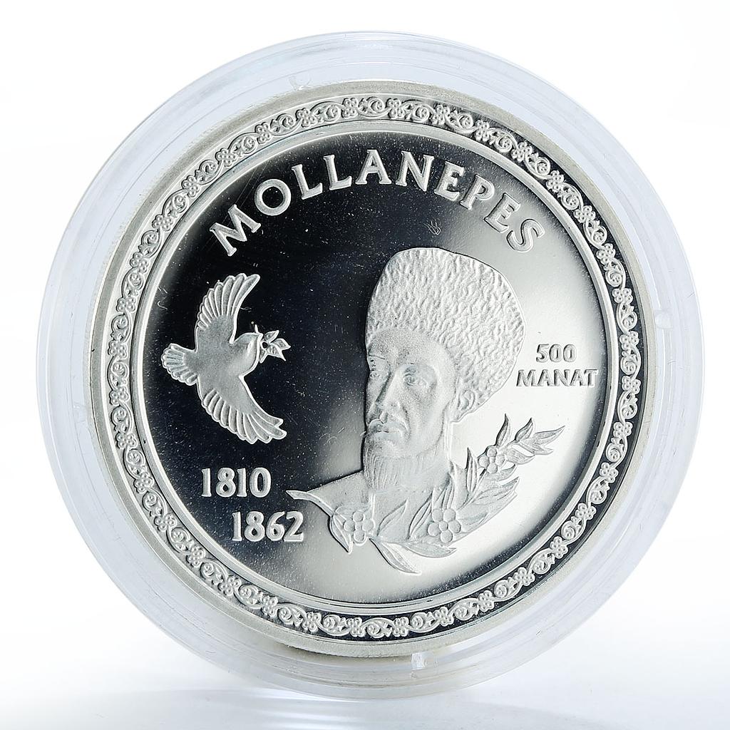 Turkmenistan 500 manat Great Turkmen Poet Mollanepes proof silver coin 2003