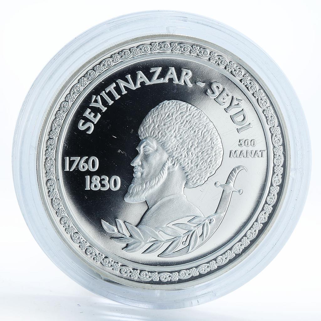 Turkmenistan 500 manat Great Turkmen Poet Seyitnazar proof silver coin 2003