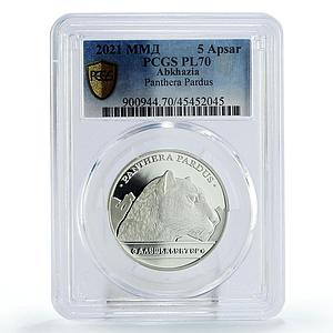 Abkhazia 5 apsars Endangered Wildlife Panthera Pardus PL70 PCGS silver coin 2021