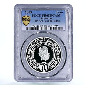 Argentina 1 peso Republican Central Bank Building PR68 PCGS silver coin 2005