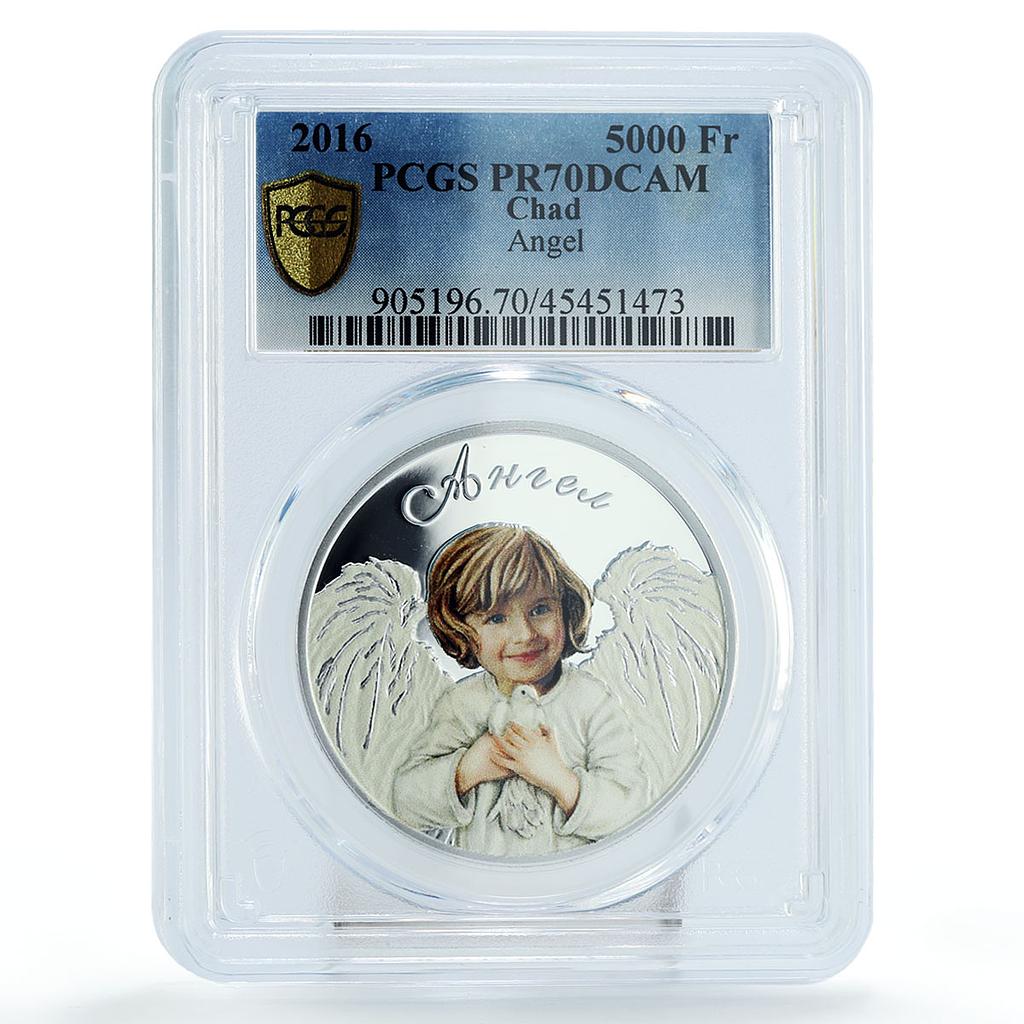 Chad 5000 francs Little Angel Child with Dove PR70 PCGS colored silver coin 2016