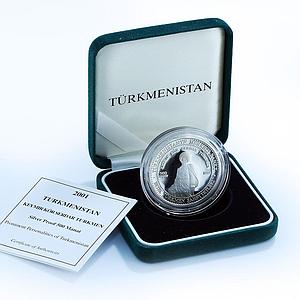 Turkmenistan 500 manat Keymar Kor Serdar Turkmen Commander silver coin 2001